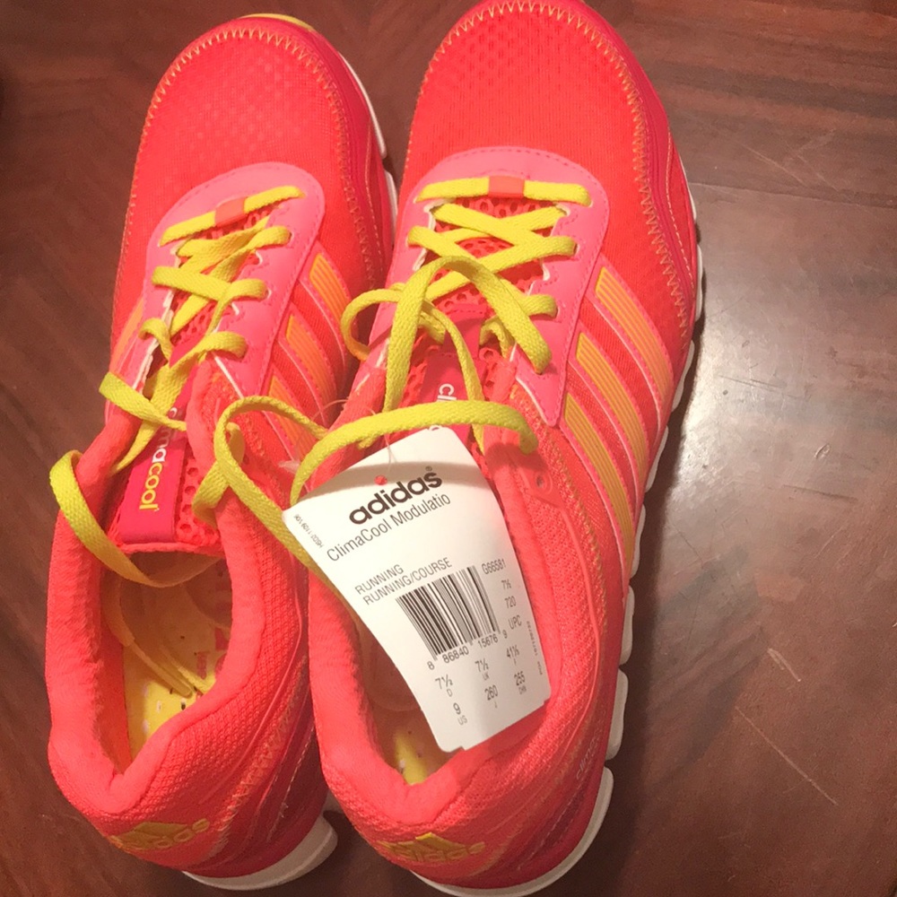 Bright Pink Adidas with Neon Yellow Accent